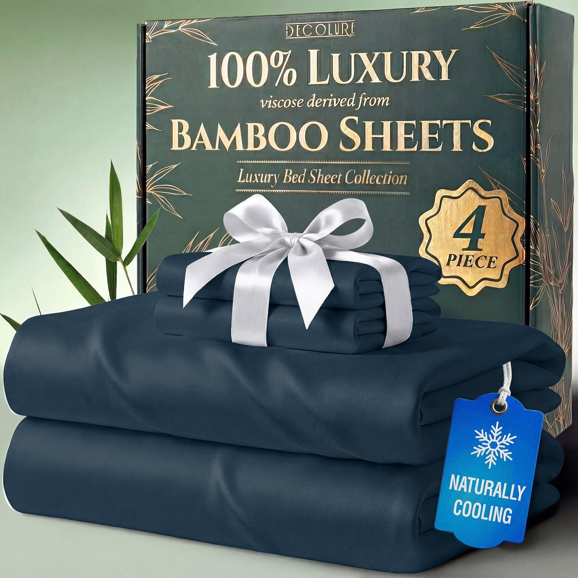 DECOLURE 100% Organic Viscose Derived from Bamboo Sheets Queen Size 6pcs - Ultra Soft & Luxuriously Cooling, 17" Deep Pocket, Double Stitching, Perfect for Hot Sleepers - Queen Bed Sheets (White) — view 28