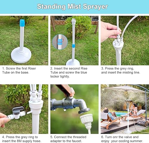 Miniatura 3 de BUNYUM Mister de soporte para patio, sistema de enfriamiento portátil para patio exterior, con 5 boquillas de pulverización flexibles, tubo