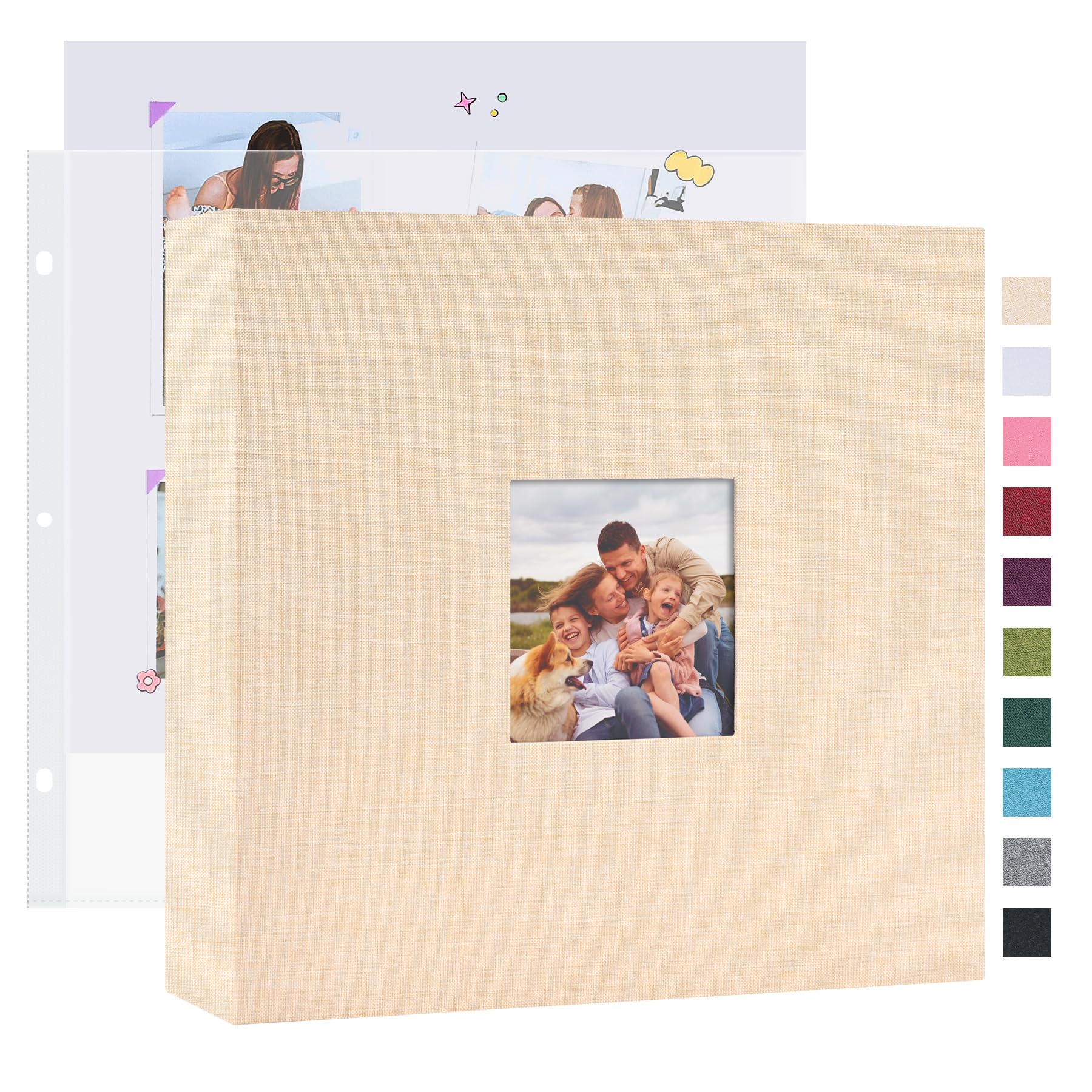 Mublalbum 10x10 DIY Photo Album with 40 Plastic Covers, Linen Cover, 3 Ring Folders, Photo Book for Wedding, Baby Family and DIY Projects (Beige/80 Pages)