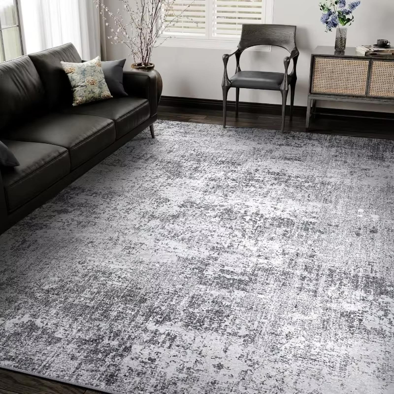 Alfombra gris de pelo corto con diseño abstracto de alta resistencia neutra
