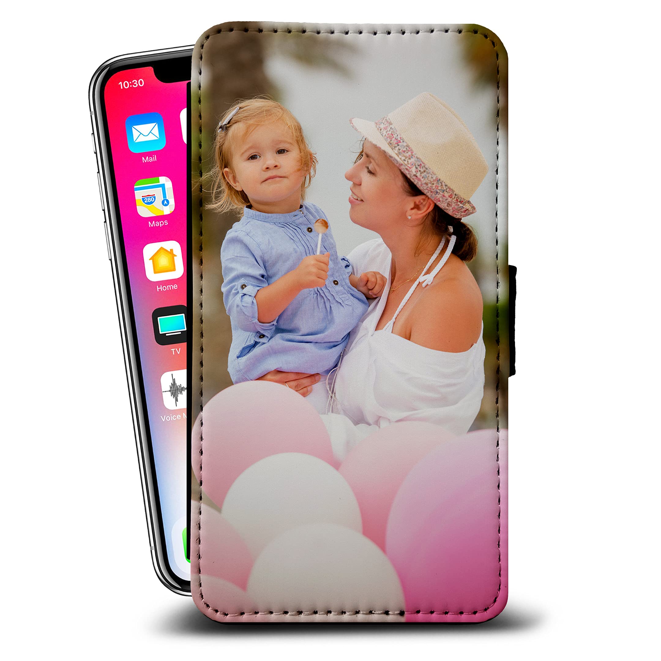 KB-PrintingPersonalised Phone Case For Apple Iphone 12 Pro, Custom Photo, Faux Leather Flip Cover, Personalize with Image Black