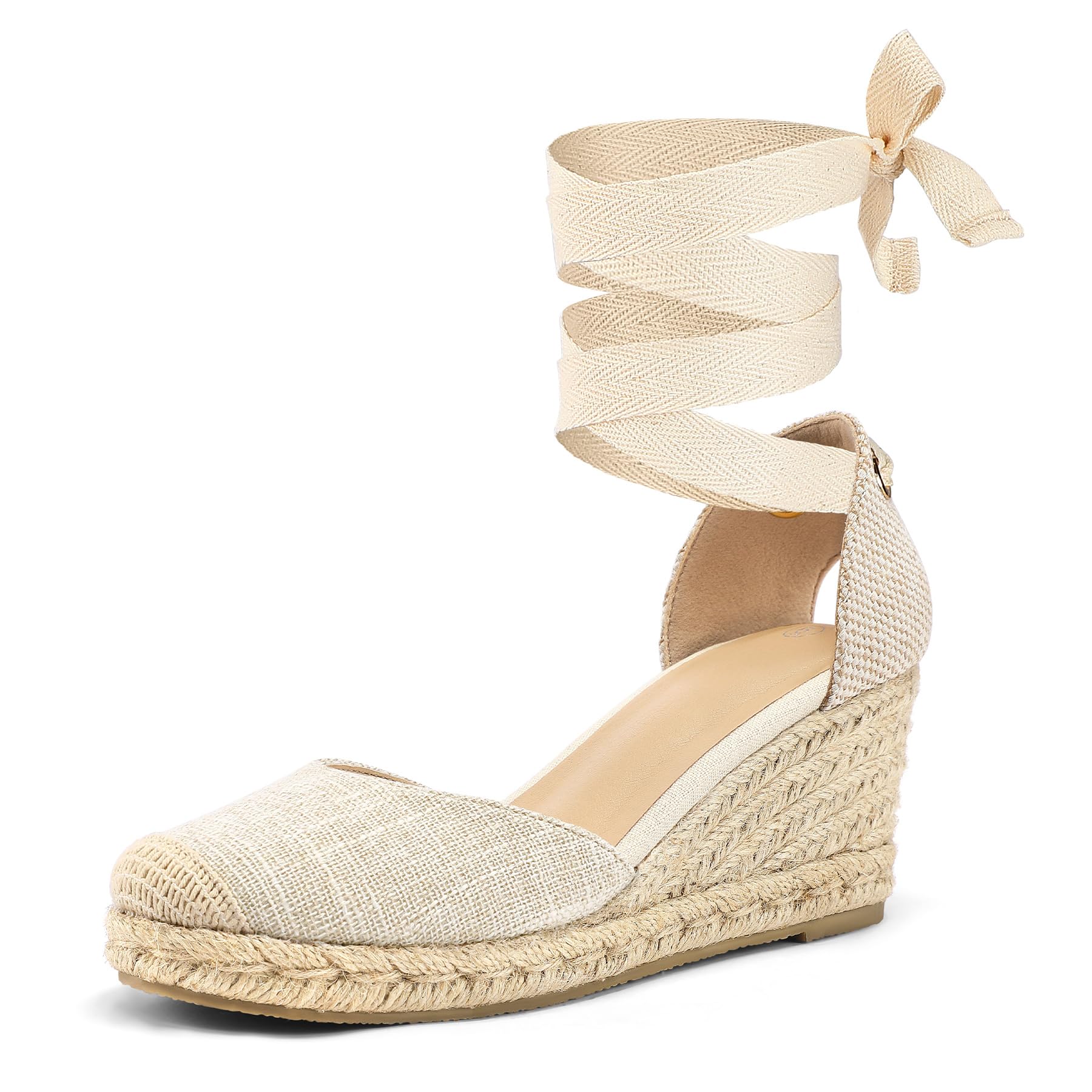 mysoft Women's Espadrille Platform Wedge Sandals Closed Toe Ankle Strap Lace up Summer Shoes