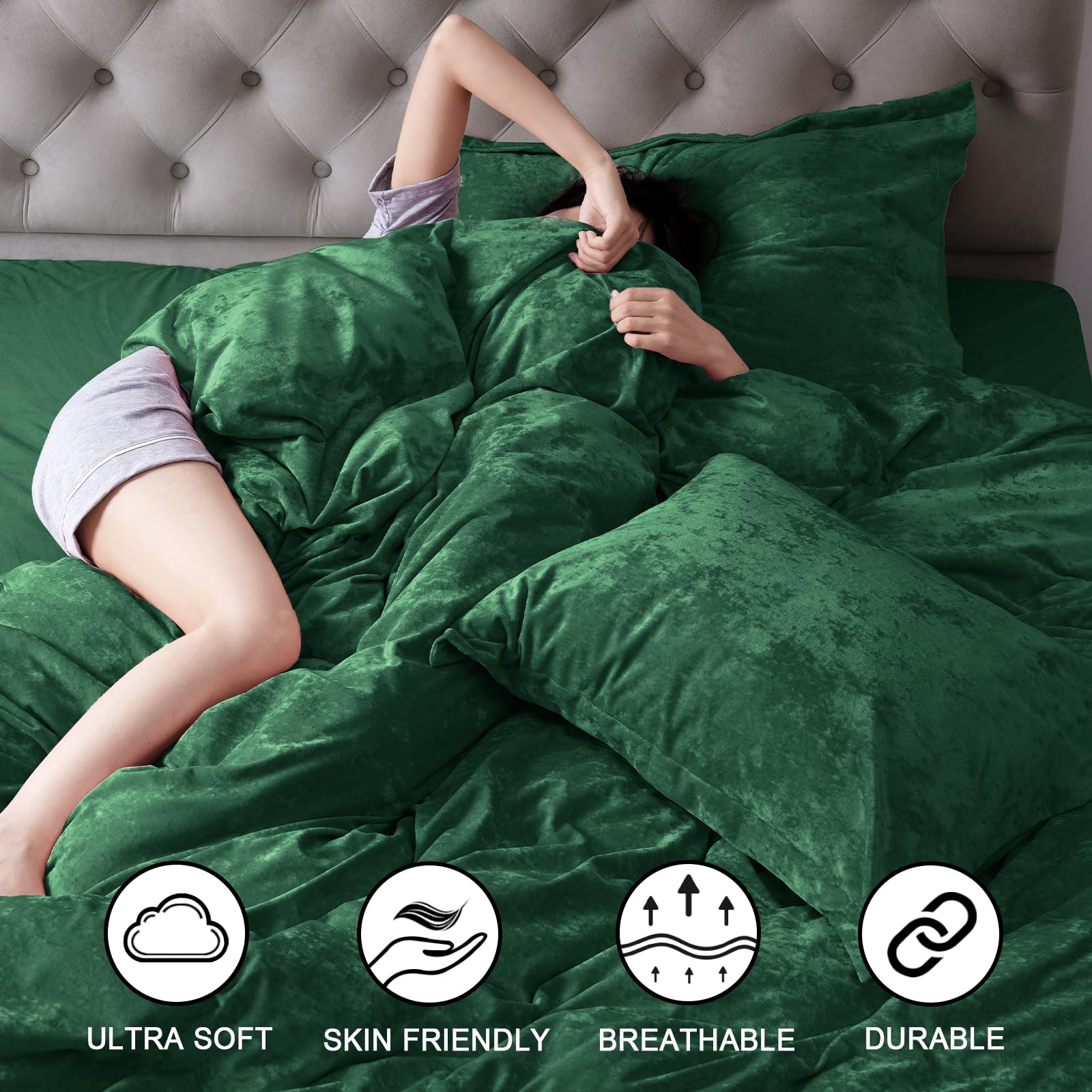 PHF Truly Velvet Duvet Cover Set California King Size, 3pcs Ultra Soft