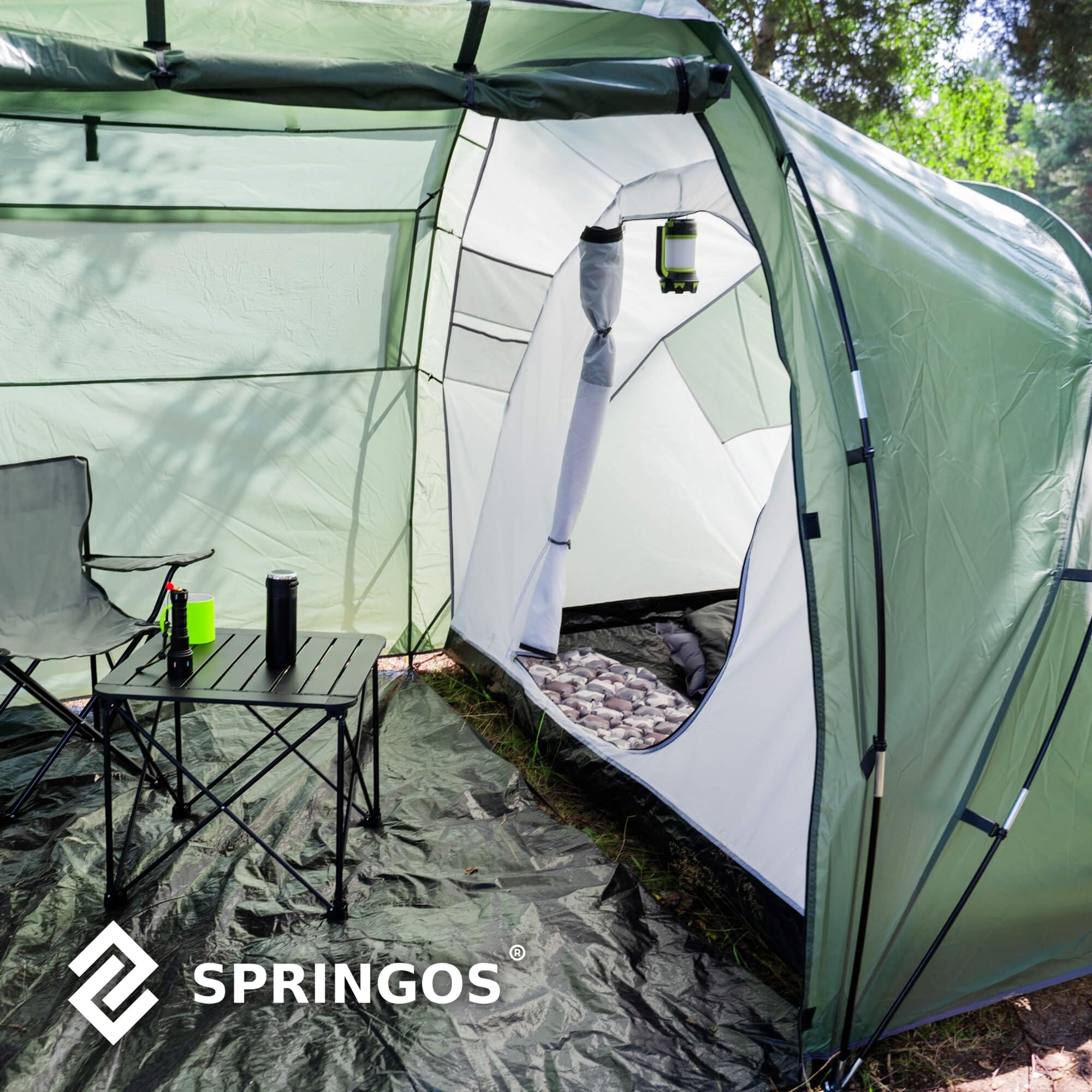 SPRINGOS Campingzelt Kuppelzelt bis 4 Personen mit Vorraum und 2 Schlafkabinen Haken für Zeltlampe Abspannleinen Tragetasche