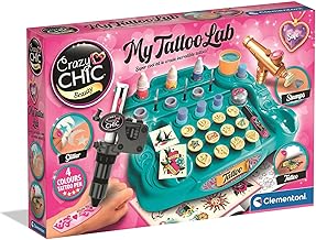 Clementoni Crazy Chic Tattoo Studio - Temporary Tattoos for Children from 6 Years - Creative Toy Including Body Pen, Body Paints, Stencils & More, 18260