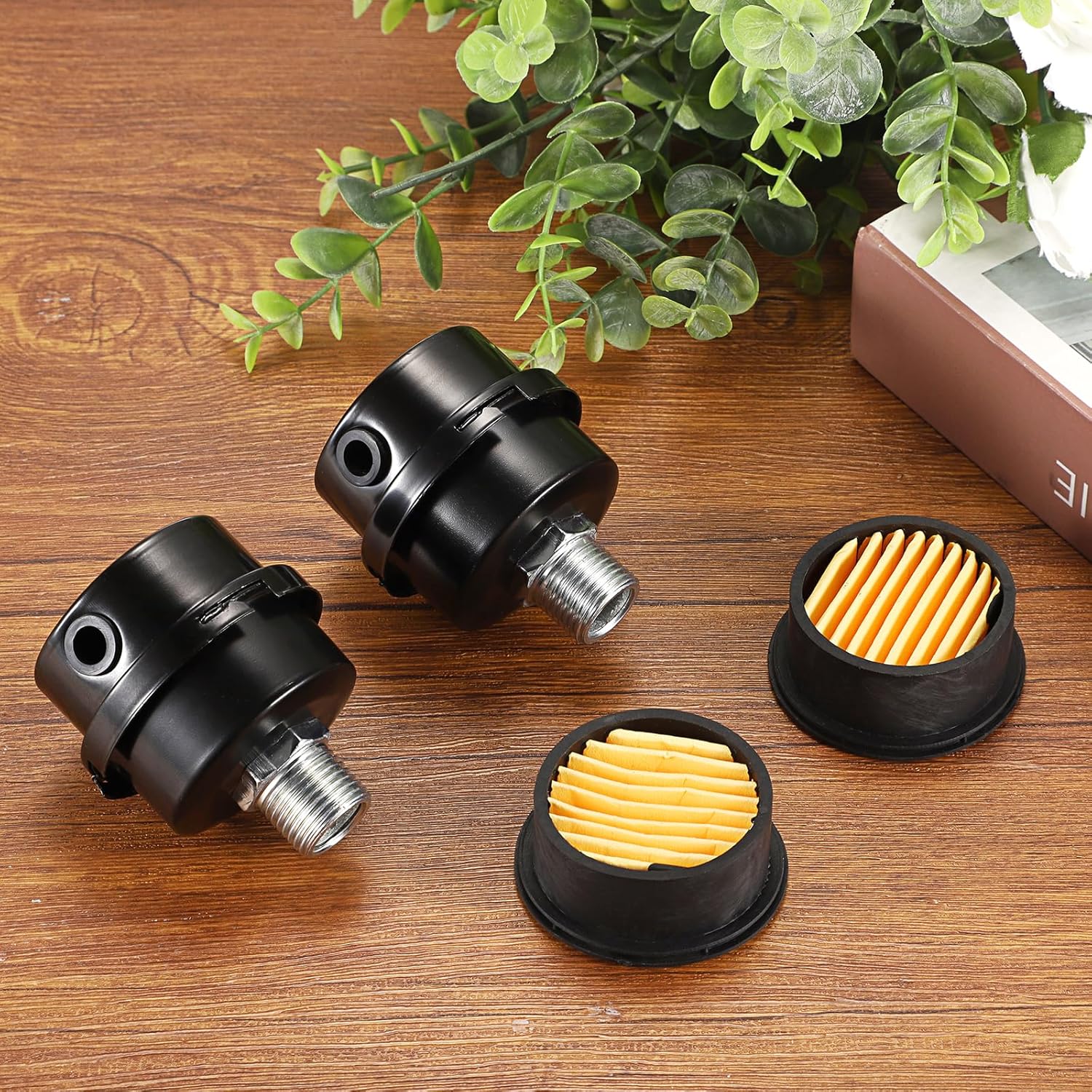 OwnMy 2 Set Air Compressor Silencer with 2 Air Compressor Silencer Intake Filters Replacement Parts, 1/2" Thread 20mm Metal Sound Muffler Noise Muffler Filter Kit for Oil-Less Air Compressors