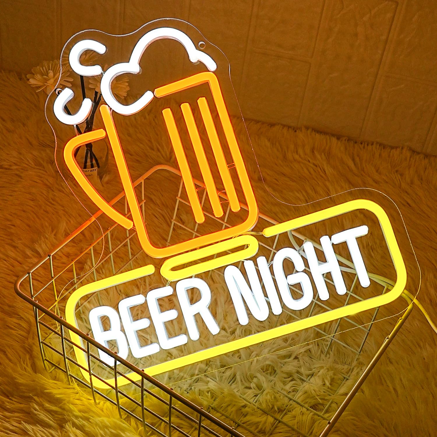 LMSIGNLY Beer Night Neon Sign Beer Bar Neon Signs for Man Cave Bar Decor Yellow White Beer Glass Neon Light Bar Neon Sign Wall Art for Bedroom Beer Pub Man Cave Restaurant Party Decor - Image 3