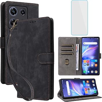 Infinix Note 30 Pro Wallet Phone Case with Screen Protector RFID Blocking Leather Flip Card Holder Kickstand Wristlet Women Men Phone Case for Infinix Note30 Pro Note30Pro Black