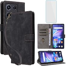 Infinix Note 30 Pro Wallet Phone Case with Screen Protector RFID Blocking Leather Flip Card Holder Kickstand Wristlet Women Men Phone Case for Infinix Note30 Pro Note30Pro Black