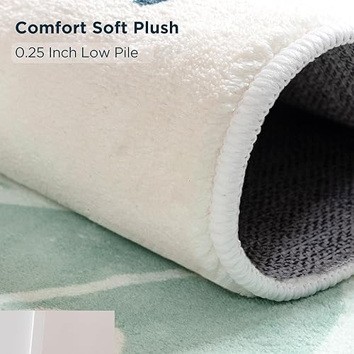 Miniatura 3 de UBTKEY Alfombra de área de 4 x 6, ultrafina, antideslizante, lavable, alfombra bohemia con estampado botánico, alfombra grande para sala de estar,