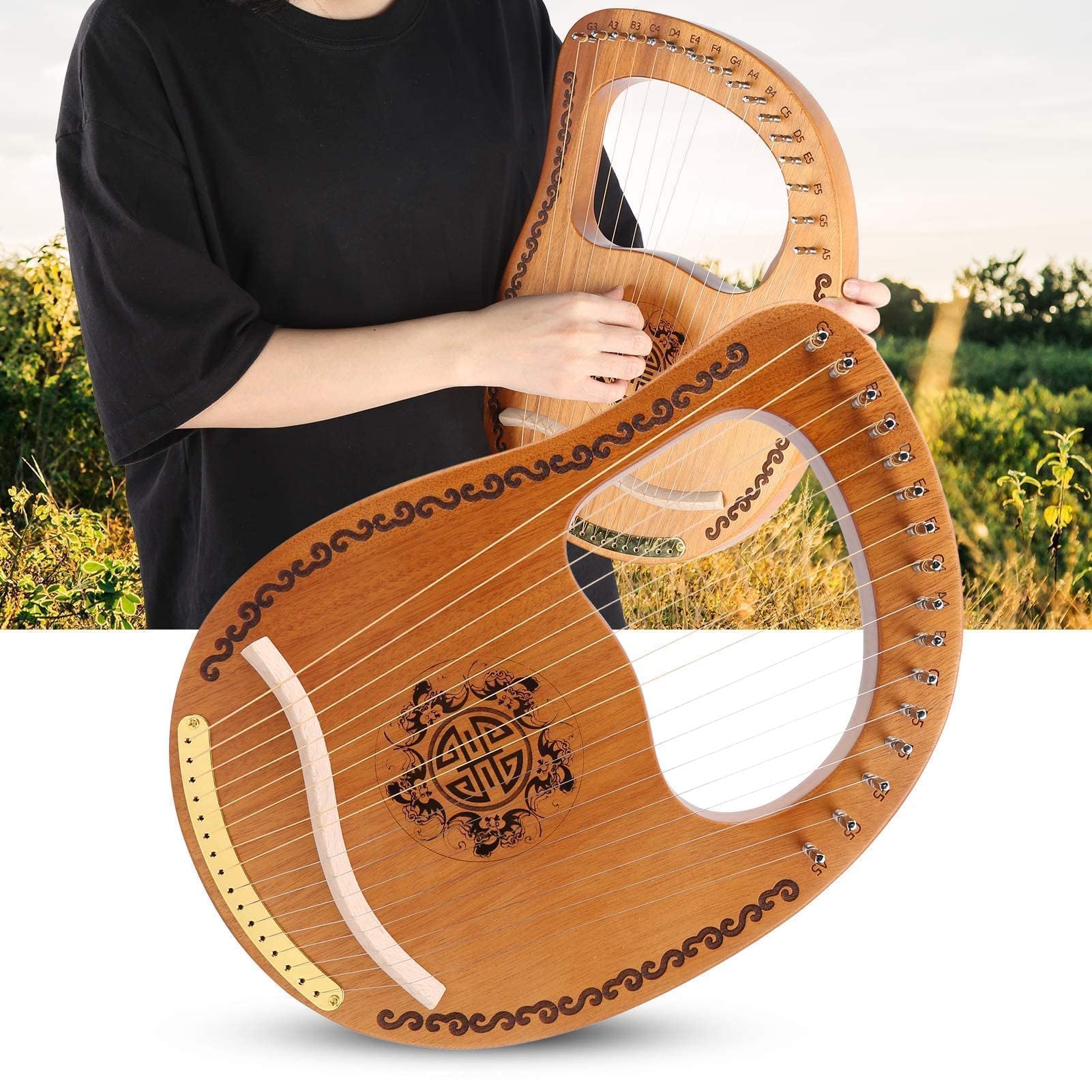 Arpa portátil 16 cuerdas pequeño arpa caoba Okoman madera instrumento musical principiante -16