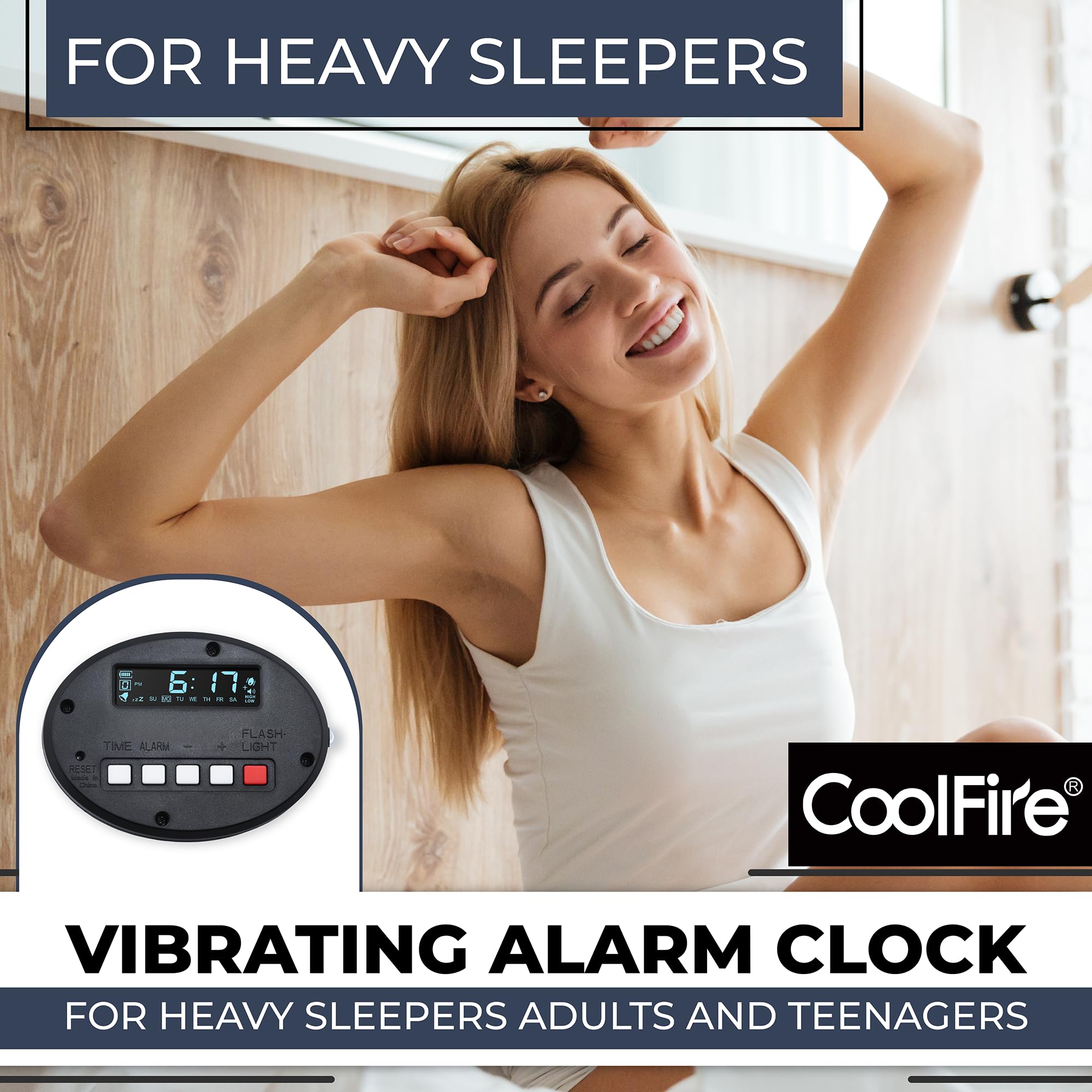Coolfire Reloj despertador vibratorio recargable, funciona con pilas, para adultos y adolescentes, reloj despertador agitador de cama para personas que duermen mucho, viajeros y personas con