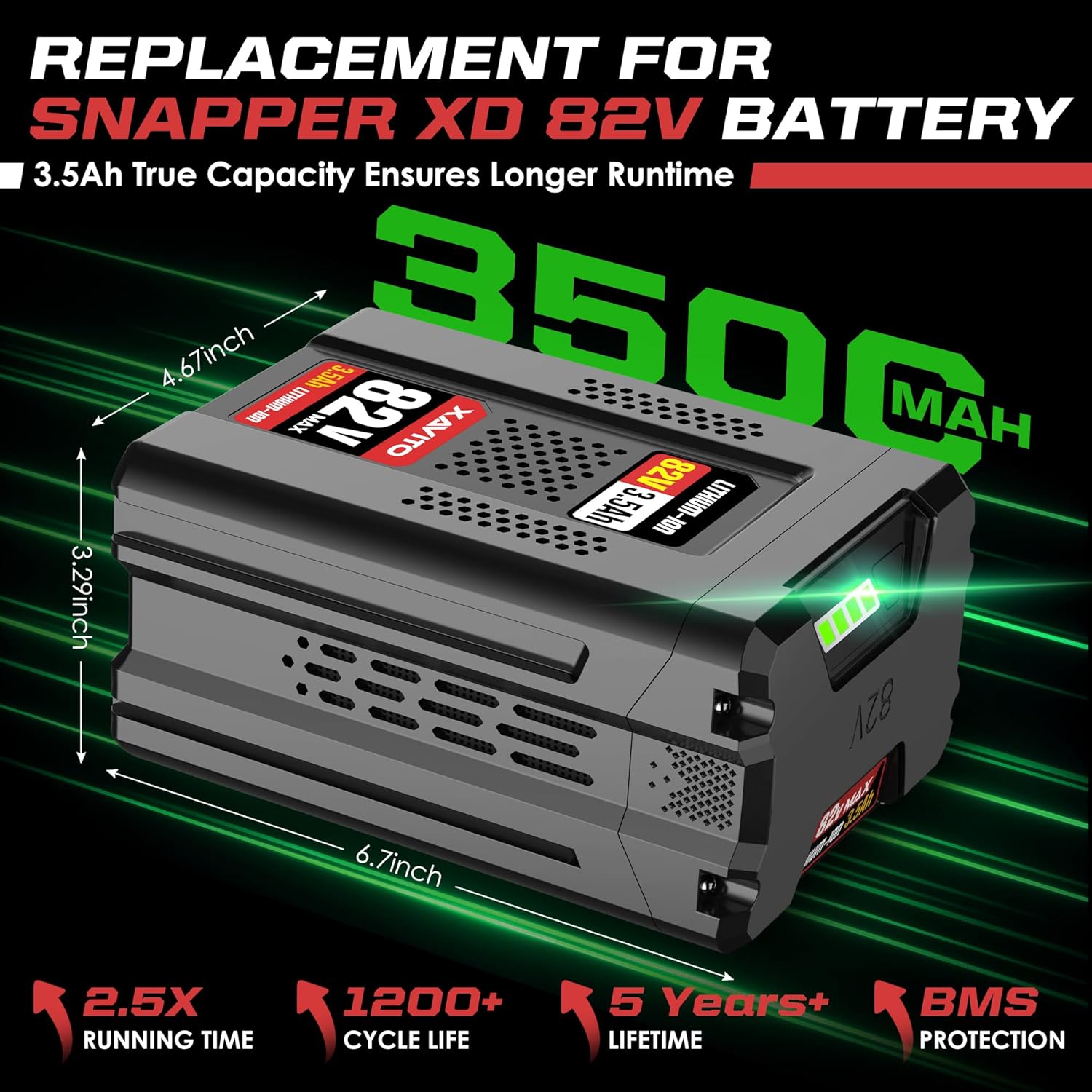 XAVITO Replacement for Briggs & Stratton Snapper XD 82V Max 3.5Ah Battery, New Upgraded 2.5X Longer Runtime, for Snapper XD Cordless Electric Tools and XD 82V Max Battery BSB2AH82 BSB4AH82 BSB5AH82 - Image 2