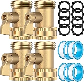 Heavy Duty Garden Hose Shut Off Valve, 4Pcs 3/4 Inch Solid Brass Garden Hose Connector, Water Hose Valve Hose On/Off Ball Valve with Washers and Raw Tape for Garden Hose RV Camper Boat