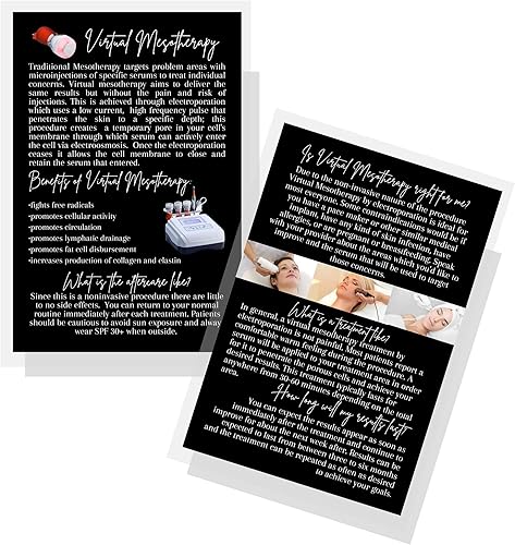 Tarjeta de información de mesoterapia virtual | Paquete de 30 | Tamaño de postal de 4 x 6 pulgadas | Cuidado de la piel | Folleto de información del