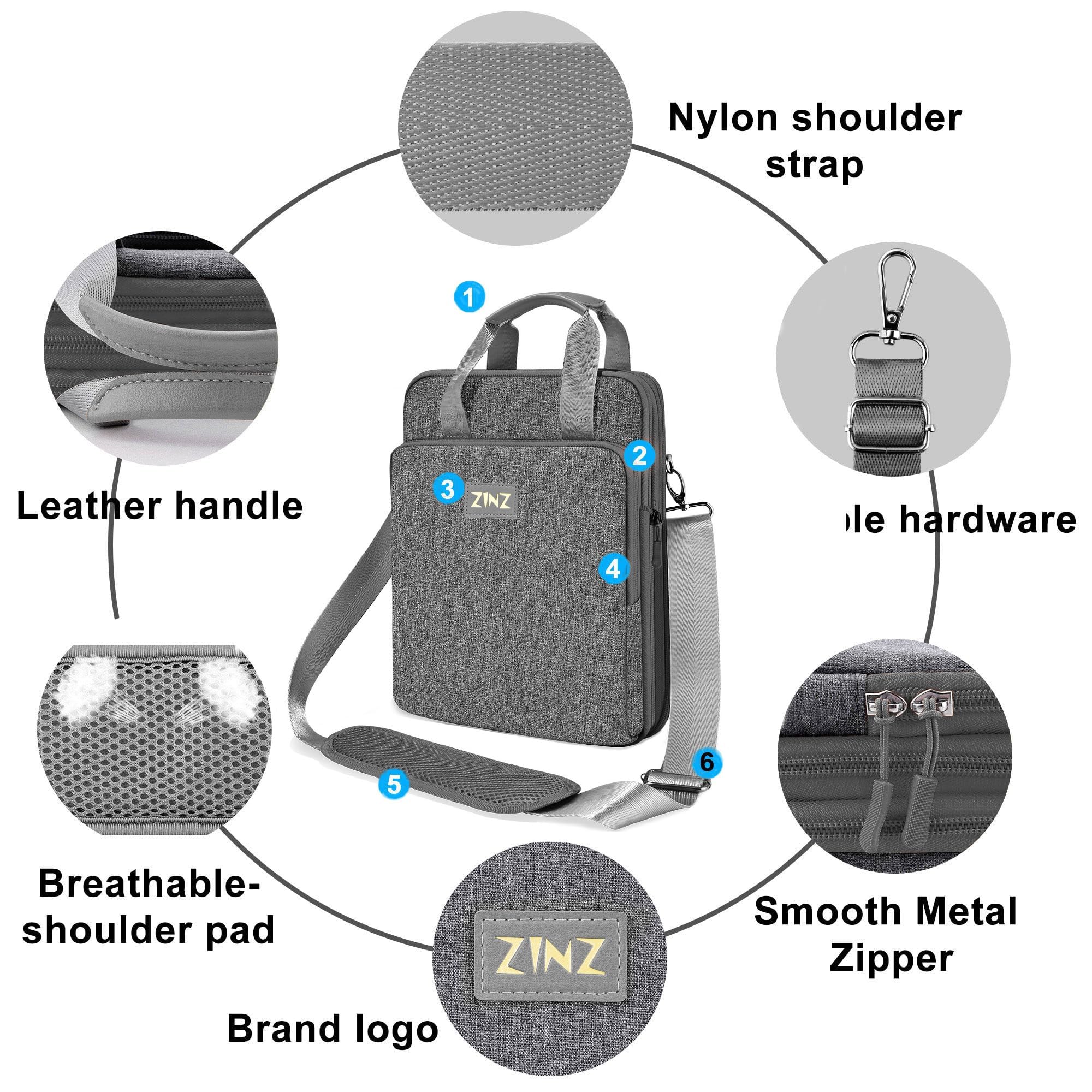 ZINZ Laptop Schultertasche 12,3-13 Zoll Hülle, Erweiterbare Handtasche mit Wertsachenfach, Kompatibel mit MacBook Neo/Air/Pro 13", iPad 12,9"/13"/11", Wasserabweisend & Stoßfest，Grau