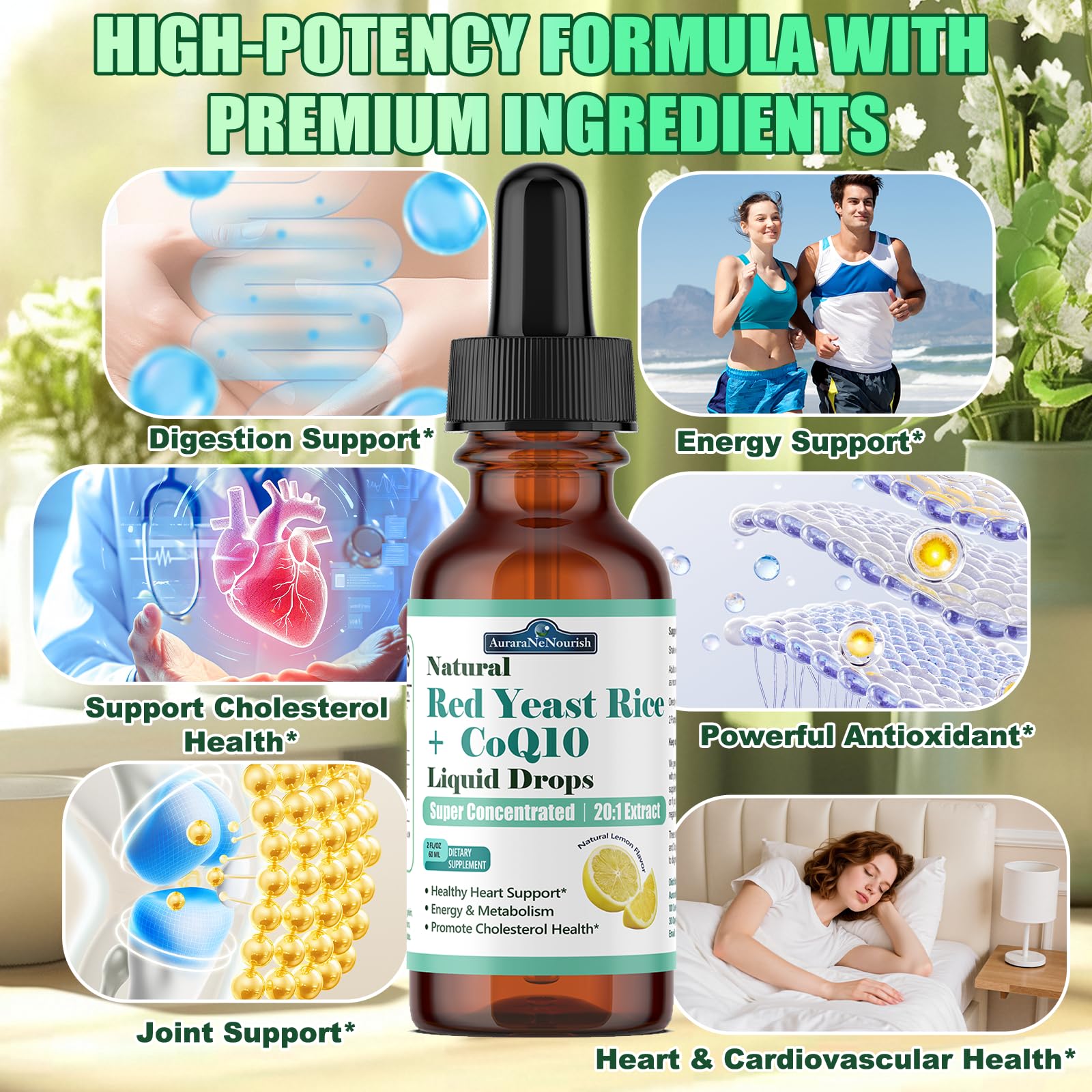 Liposomal Red Yeast Rice with Coq10 Liquid Drops, 5-in-1 Extra Strength 1200mg Cholesterol & Heart Support w. Citrus Bergamot Alpha Lipoic Acid | Cholesterol Lowering Supplement | GMO & Citrinin Free — Amazon image 3