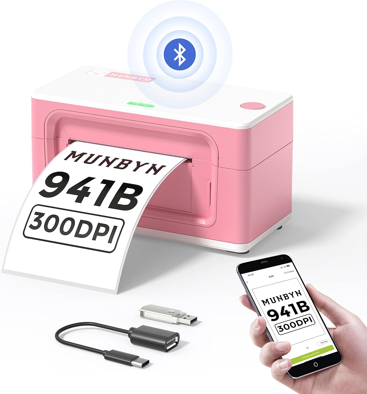 MUNBYN Thermal Label Printer, Wireless 300DPI 4x6 Shipping Label