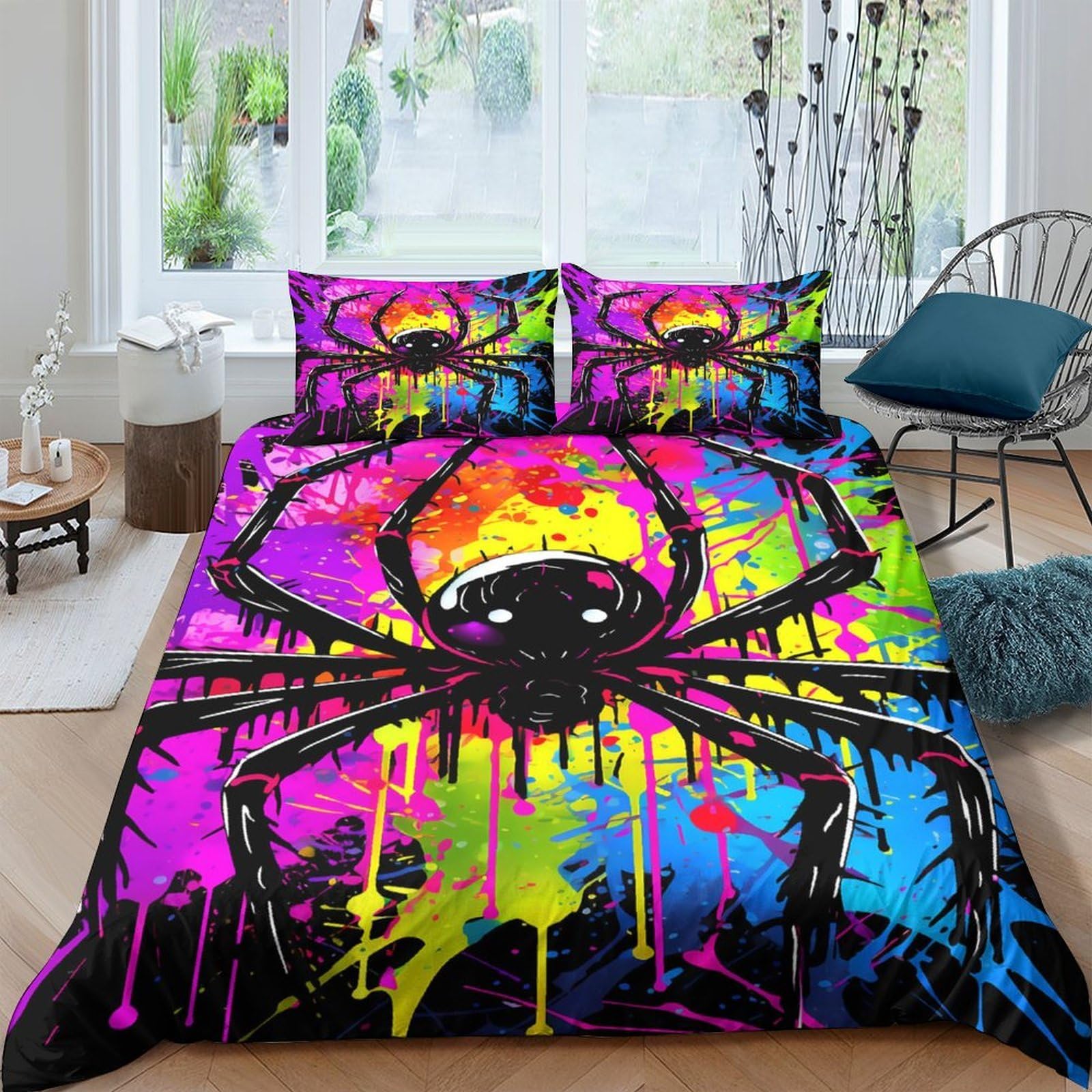 Ctjqhvkz Style-6 3D Printed Graffiti Spider Fitted Sheet Microfiber Vibrant Art Mattress Cover Slip-Resistant Washable Decor For Bedroom Dorm Single（135X200cm）