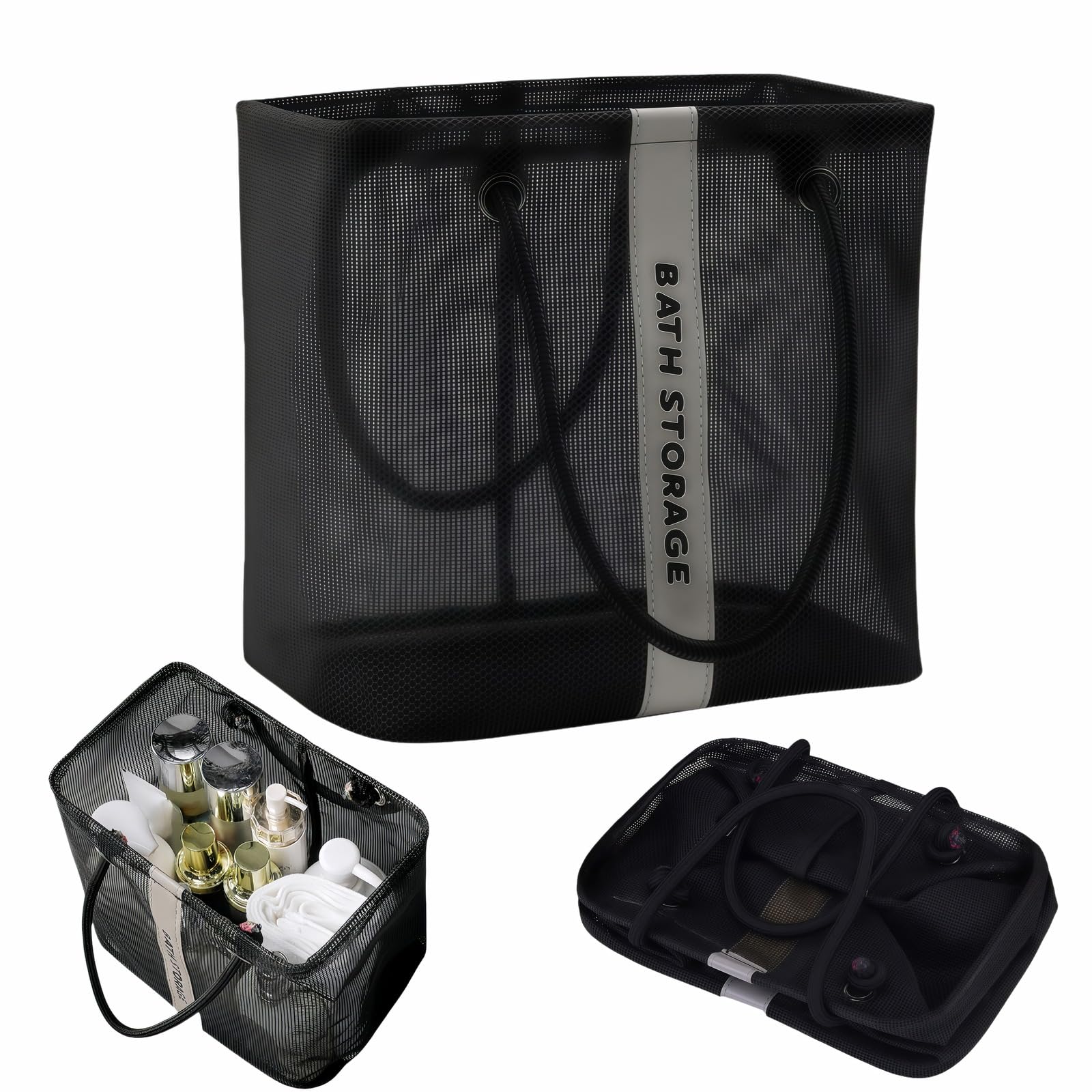Large Shower Caddy with Wide Mouth Foldable Mesh Organizer for Bathroom College Dorm Gym Camping - Heavy Duty