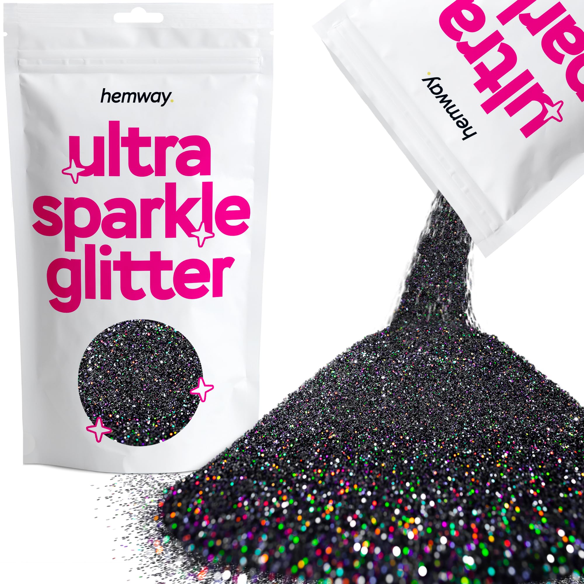 Hemway Ultra Sparkle Glitter Black Holographic 100g | Glitter for Arts & Craft, Makeup, Nail Art, Crafting, Card Making, Sparkle Decoration