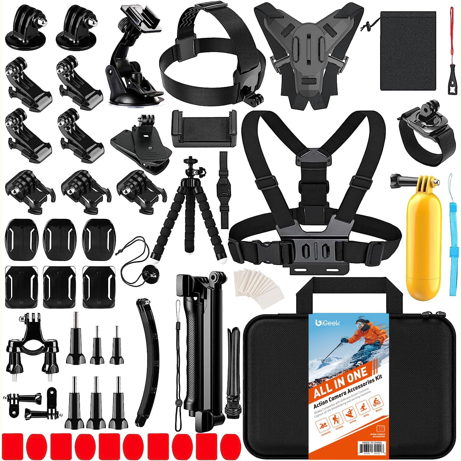 iGeek 65pcs Action Camera Accessories Kit V1.0 | All in One Gear Bundle Pack for GoPro Insta360 DJI Osmo Sports Cameras