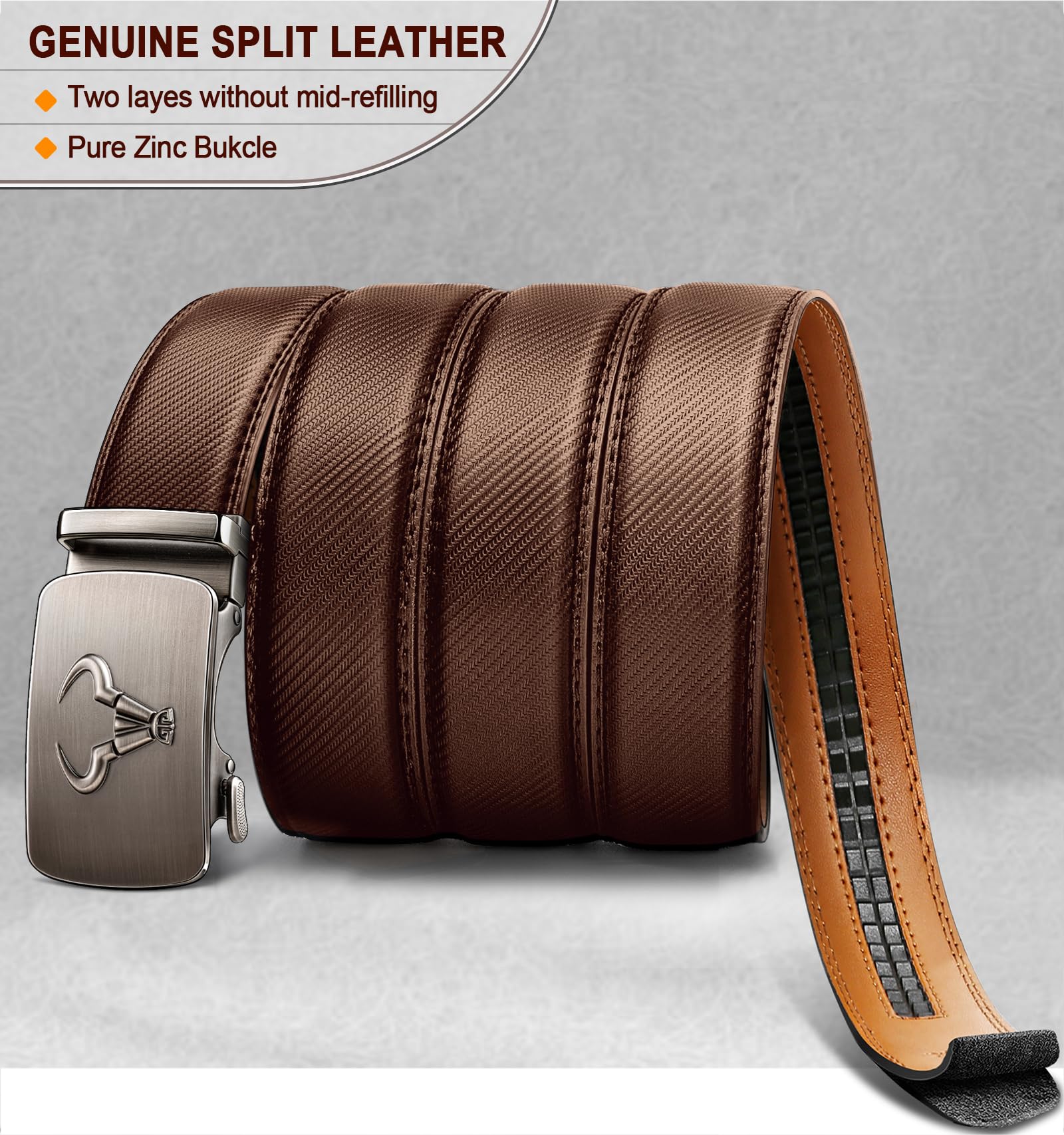 KEMISANT Cintura Uomo, Cintura Uomo Pelle Cricchetto Automatica Fibbia 35mm,Trim Regolabile per Adattars