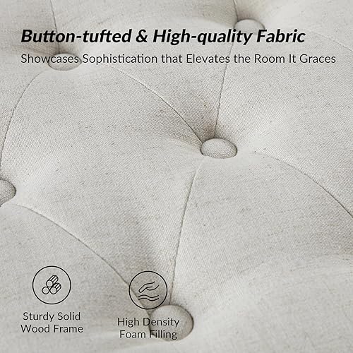 Miniatura 4 de HULALA Home Banco otomano de almacenamiento con reposabrazos enrollado, banco de cama con botones copetudos con patas de madera maciza, tapa