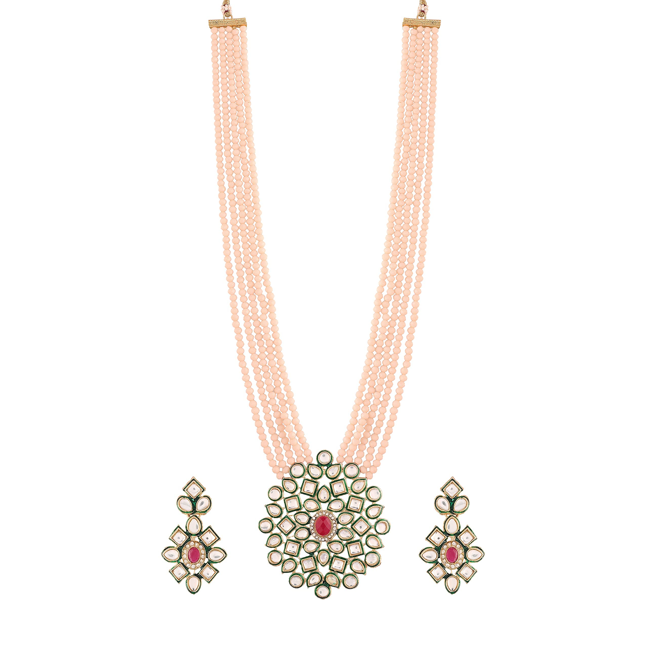 I Jewels 5 Layered Emerald Onyx Crystal Beads Necklace Jewellery Set Glided With Uncut Polki Kundan for Women/Girls (ML269M) (B09966B8CZ) Amazon Price History, Amazon Price Tracker