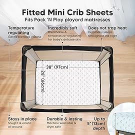 Pack and Play Sheets Fitted - 2-Pack Mini Crib Sheets for Pack N Play Mattress 38x26, Soft & Cozy, Neutral Toddler Playard Bedding, Snug Fitted Mini Baby Crib Mattress Cover Boy, Girl (Jolly Rainbow)