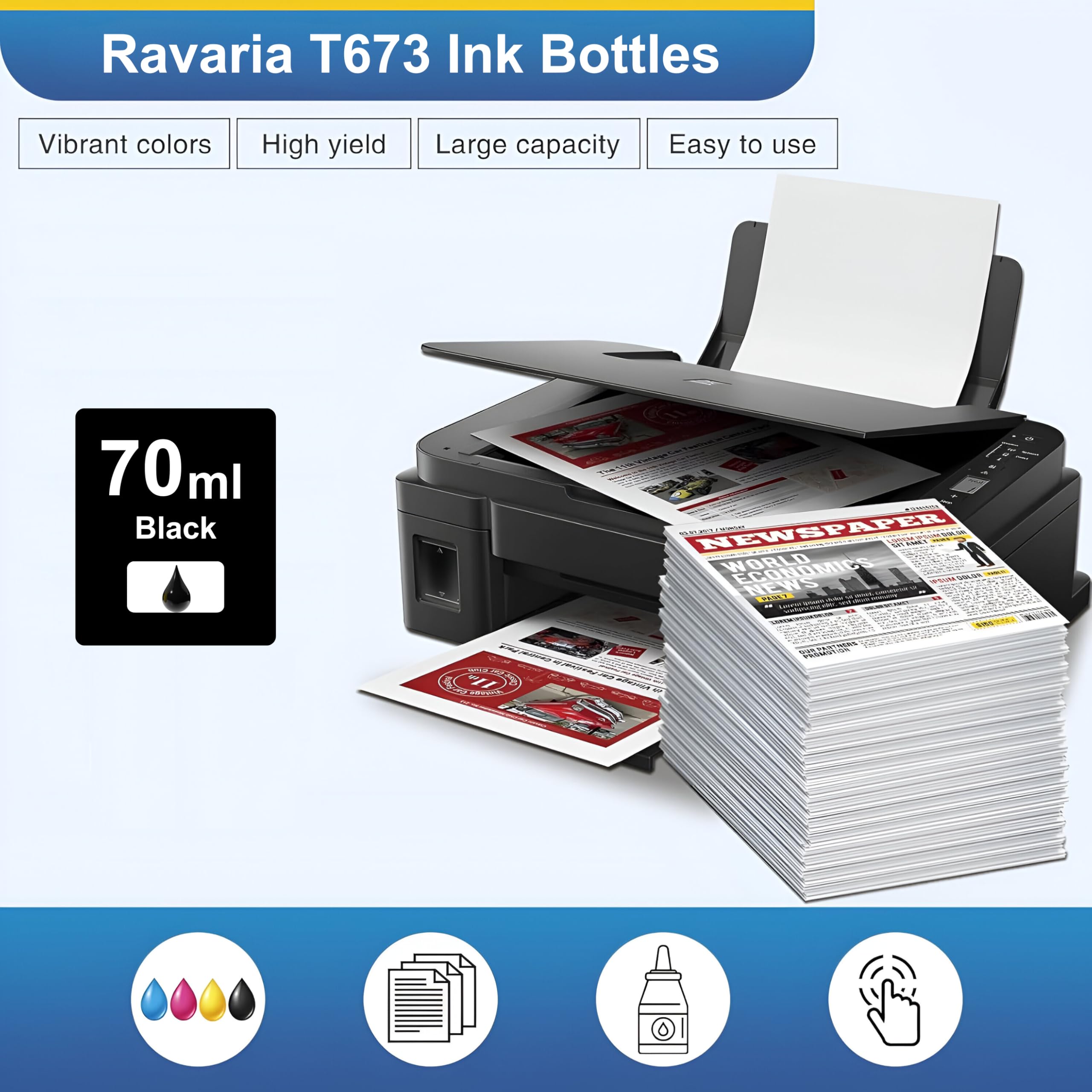 Ravaria T673 Compatible Refill Ink for EP L805 L800 L1800 L810 L850 Printer (T673 Black Ink 4 Pcs) 2
