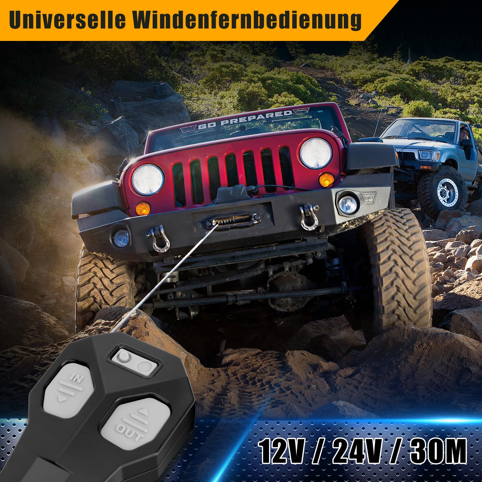 Winch Remote Control Kit, Universal Inalámbrico Cabrestante Mando a distancia Set con 2 mandos a distancia y 1 receptor, alta sensibilidad con alcance de 25 m, para 12 V/24 V, Negro