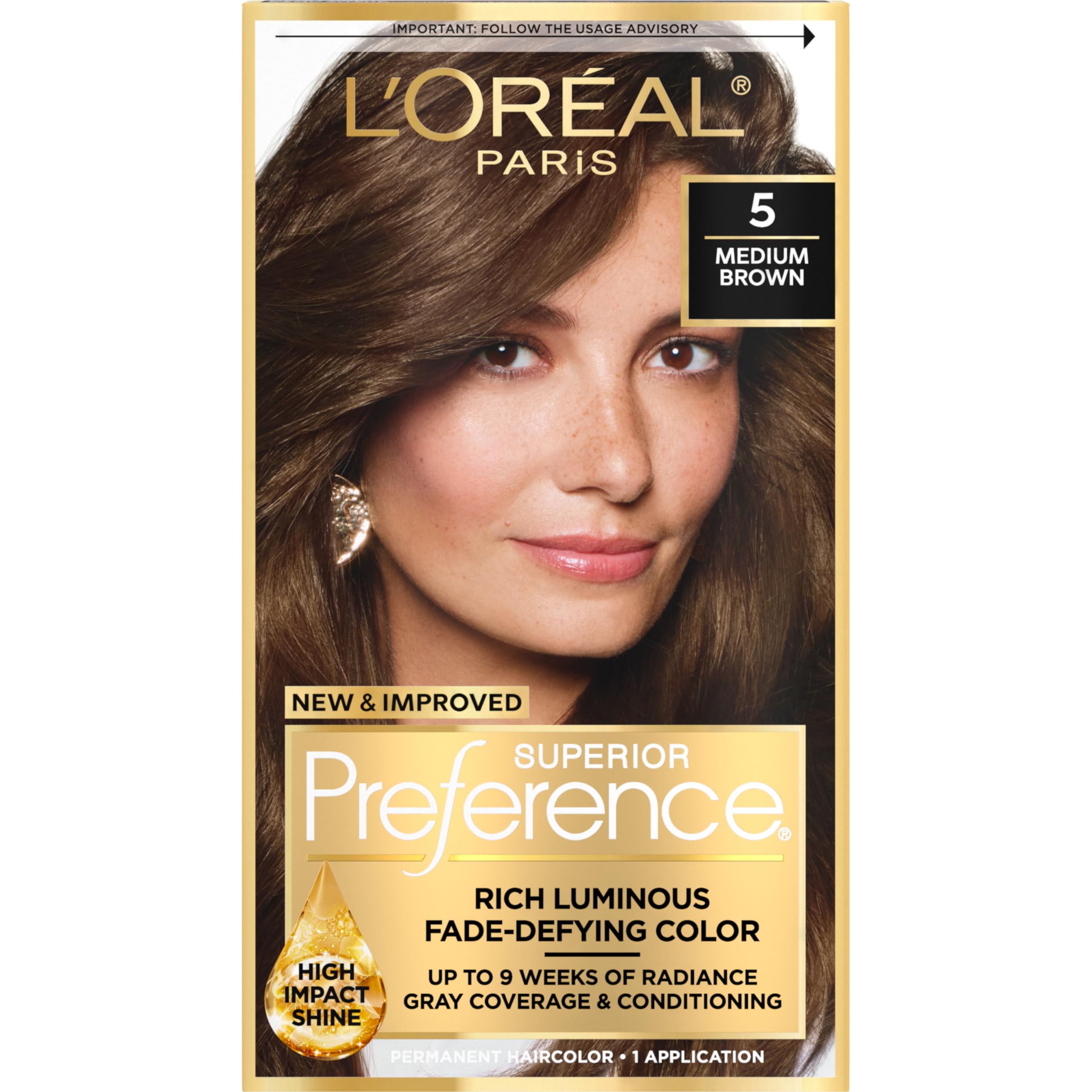 Superior Preference Luminous Fade-Defying Permanent Hair Color, Hair Dye For Up to 9 Weeks of Radiance, Medium Brown 5, 1 Hair Dye Kit