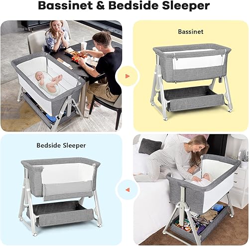 Miniatura 5 de Cowiewie Cuna para bebé con cesta de almacenamiento, cuna para recién nacido, cuna ajustable para noche, bolsa de viaje incluida