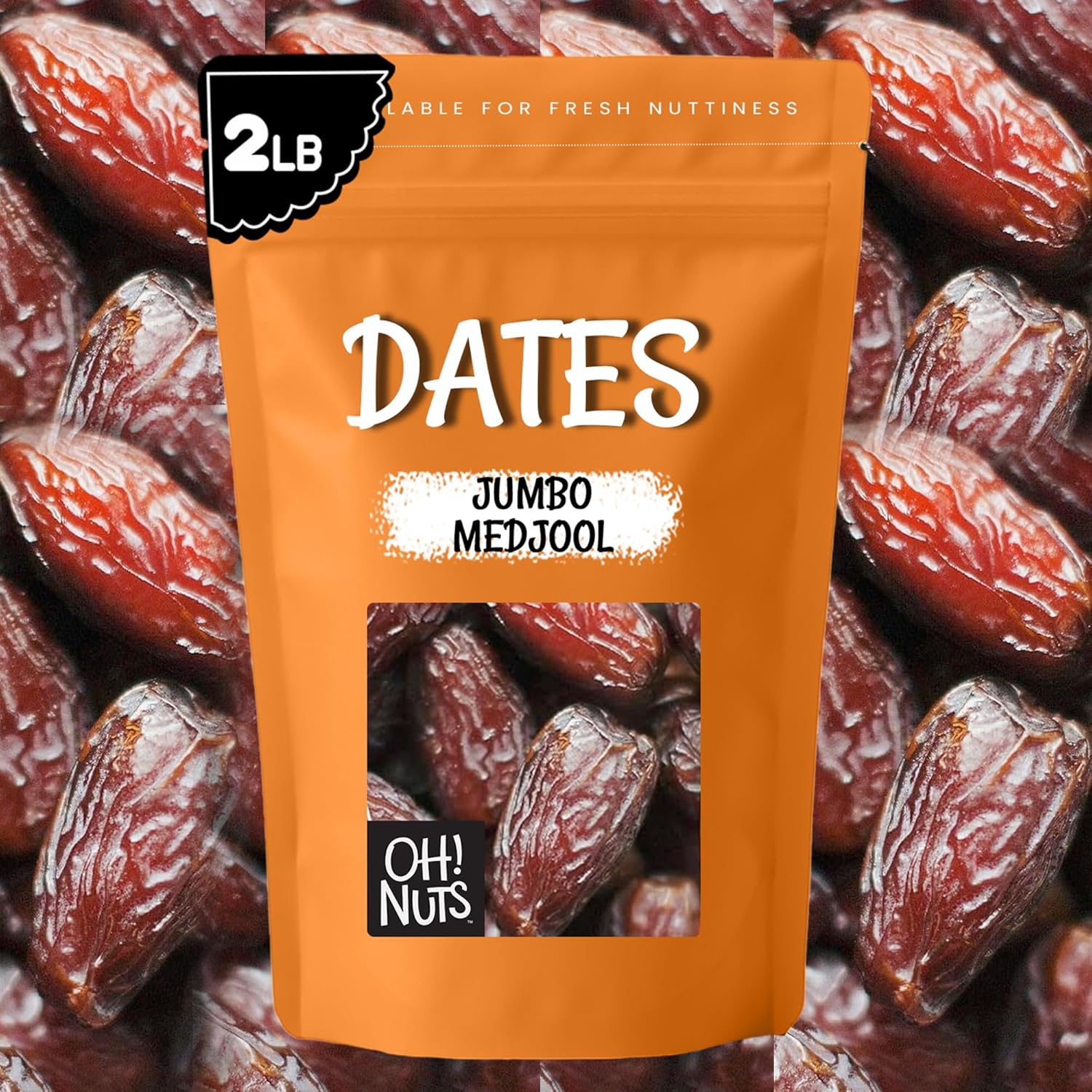 Oh! Nuts Jumbo Medjool Dates - Dried Dates - 2 lb - Unpitted Medjool Dates - No Sugar Added - Dehydrated Fruit Snack