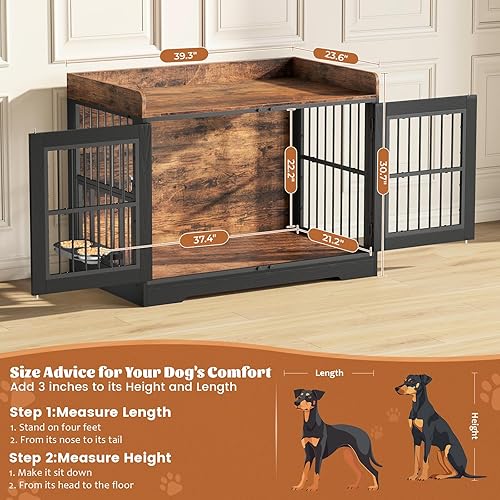 Miniatura 2 de VOPEAK Mueble rústico para jaula de perros de 40 pulgadas, jaula resistente con bandejas extraíbles para perros pequeños y medianos, jaula para