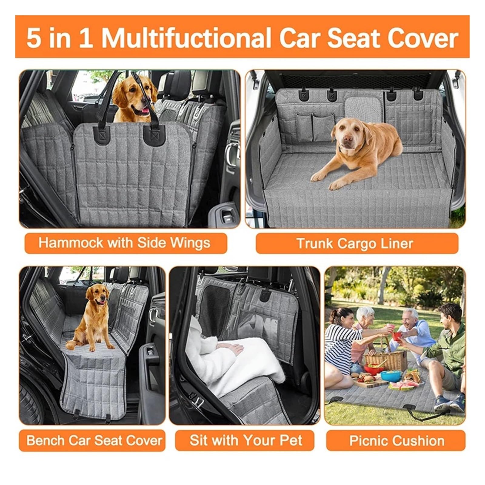 Funda para asiento de coche para perro con ventana de malla, hamaca para perro, impermeable, antideslizante, protector de asiento trasero para coche, camión, SUV (gris)