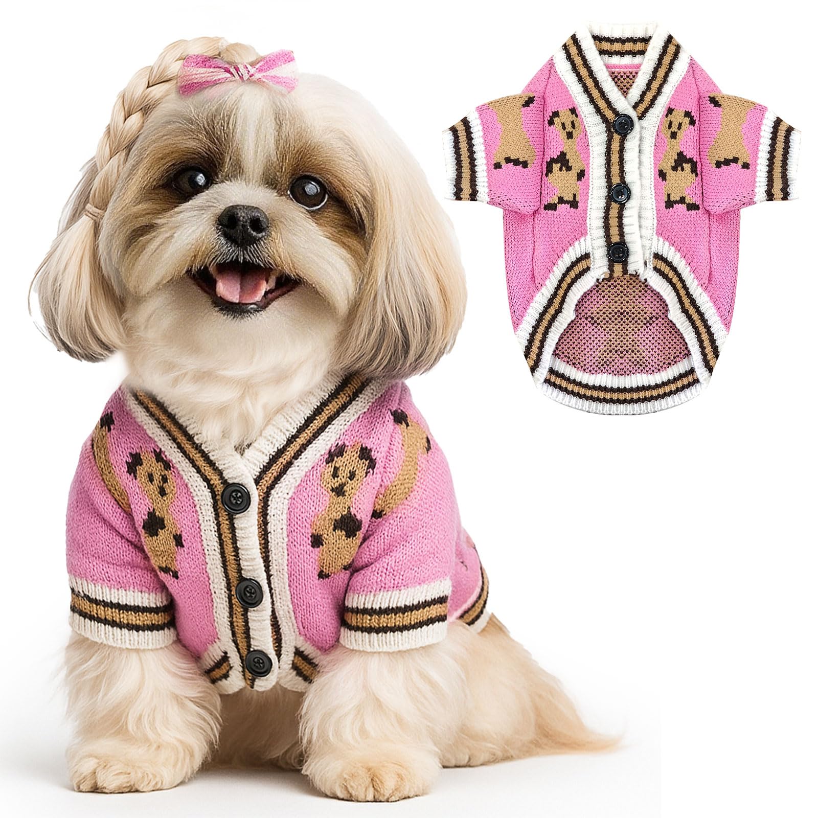 ABRRLO Small Dog Sweaters Cute Bear Dog Cardigans Clothes for Small Medium Dogs Boy Girl Puppy Cat Knitting Cardigan Outfits Dogs Winter Coats Warm