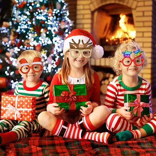 Miniatura 6 de 12 lentes de Navidad con purpurina para fiestas, marcos de disfraces para fiestas de Navidad, recuerdos de vacaciones, cabina de fotos, juguetes