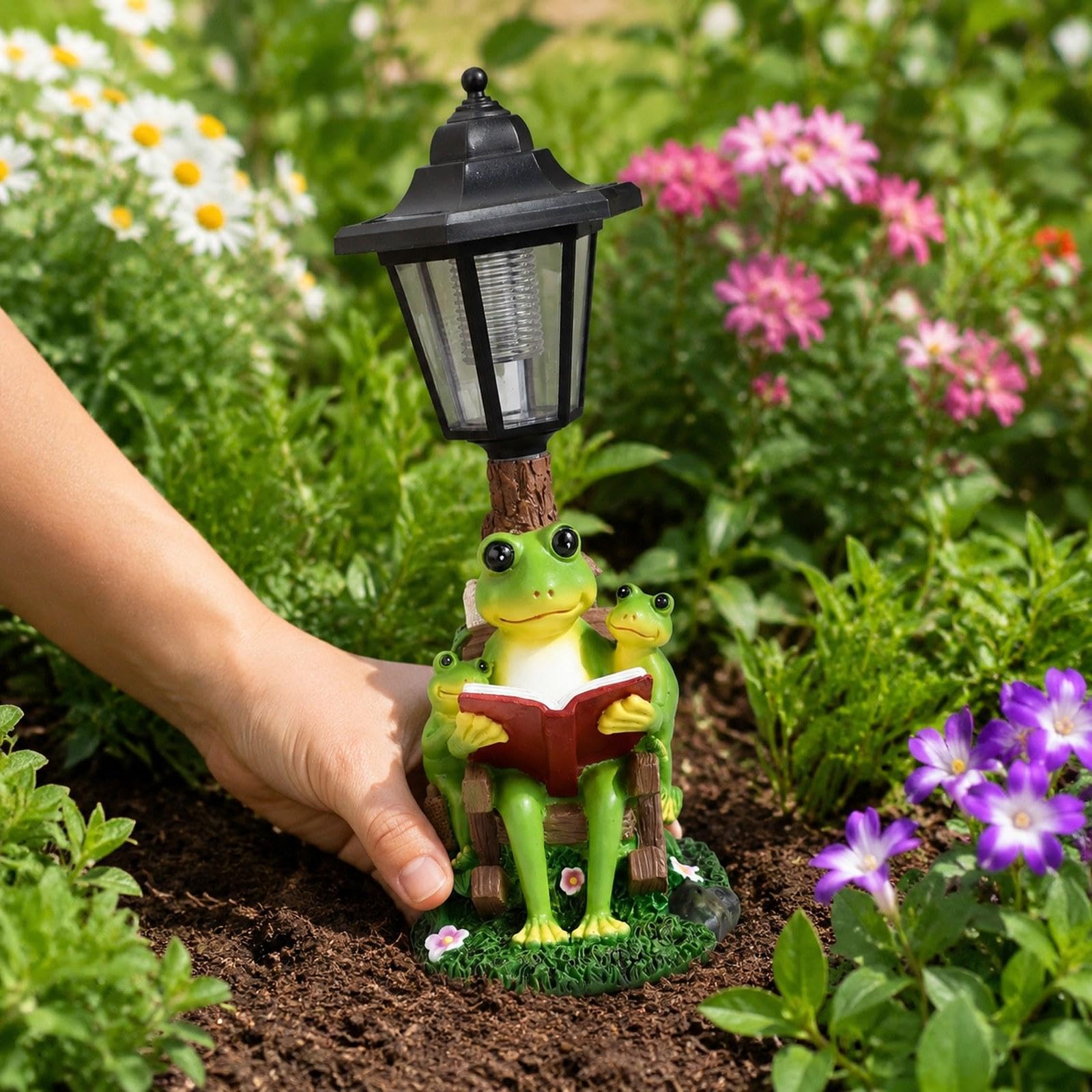 Colcolo Estatua Rana Solar para jardín, Estatua Rana para Exteriores con luz Solar, Regalo, decoración del hogar, Escultura Resina para césped, 11.5 X 14.5 X 32 Cm