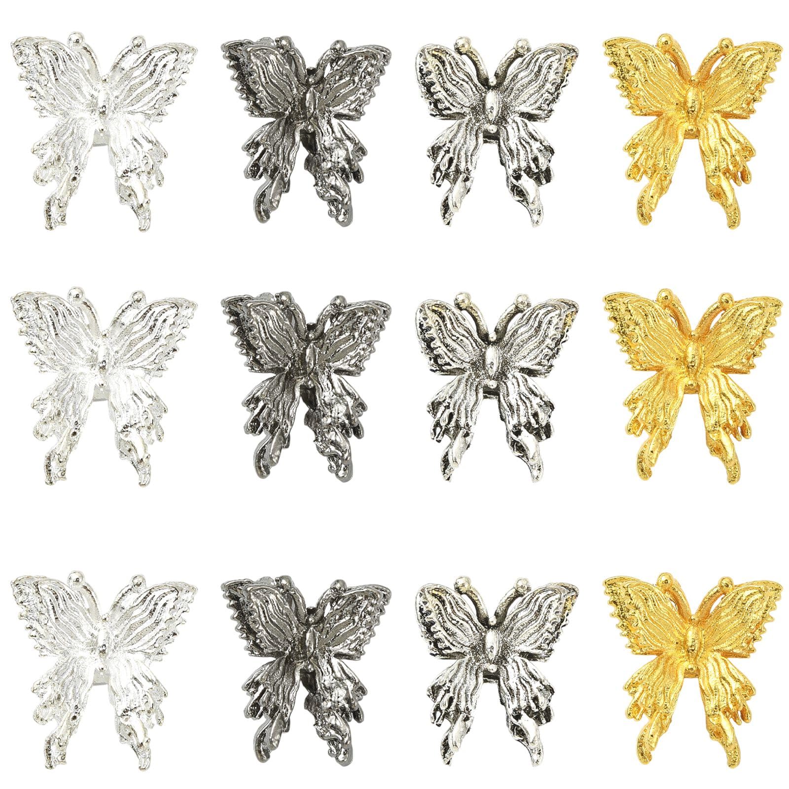 Stiesy 40Pcs 4 Colors Alloy 3D Butterfly Beads Metal Insect Aniamal Moth Loose Beads for Bracelets Necklace Keychains DIY Jewelry Making Crafts