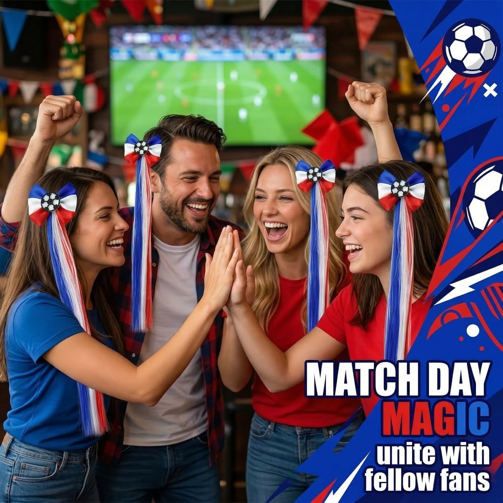 Accessoire Cheveux Fille Bleu Blanc Rouge Foot, Décoration Photo Supporters Football