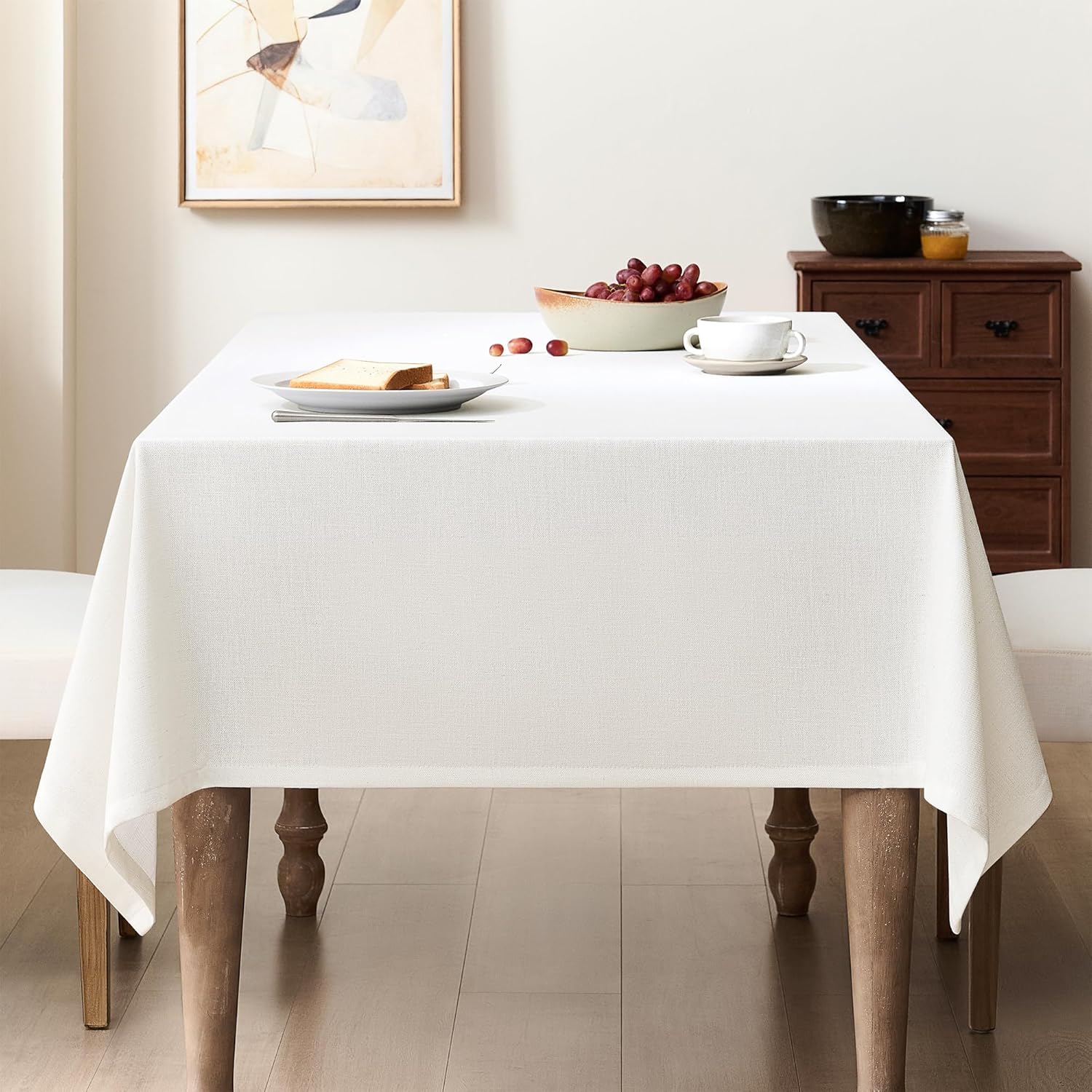 Natural Linen Tablecloth Rectangle 55 x 96 Inch Cream Colored Table Cloth Wrinkle Resistant Heavy Duty Neutral Modern Farmhouse Thick Faux Burlap Textured Table Covers for Dining Holiday Party