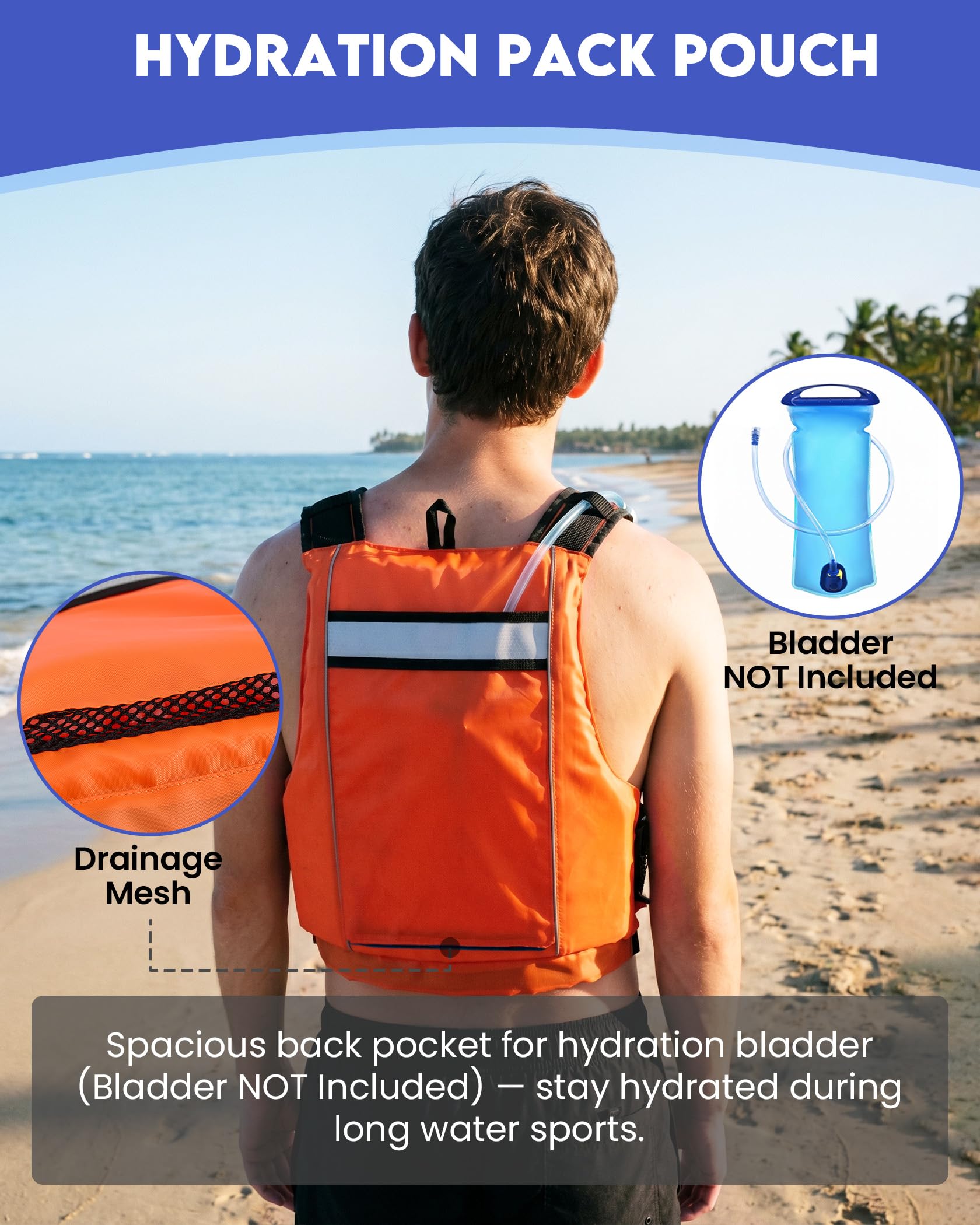 Owntop Aiuto alla galleggiabilità per adulti con scomparto per tasca dell'acqua, doppie tasche con zip | Gilet galleggiante regolabile | Gilet da nuoto unisex per kayak, paddle e pesca