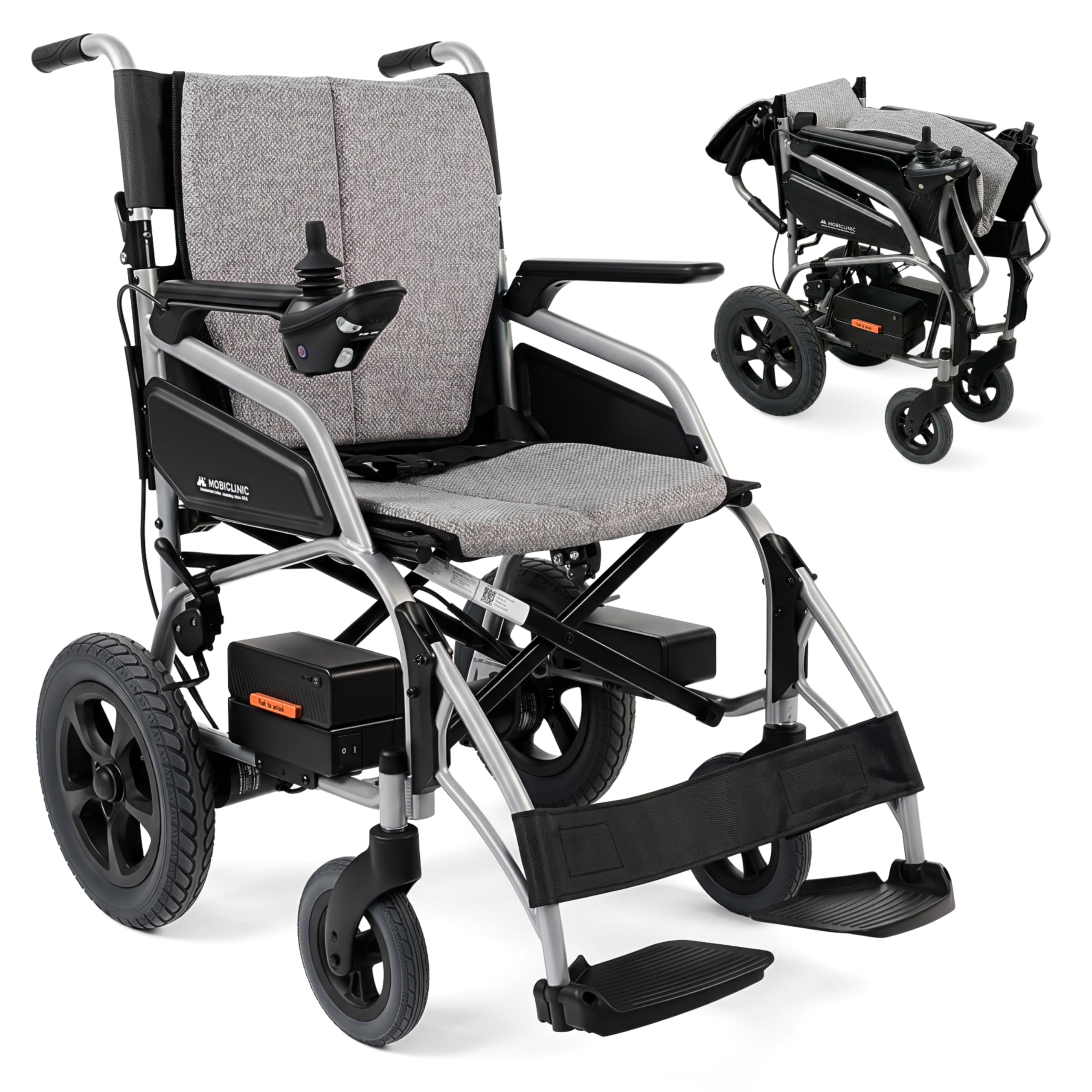 Mobiclinic®, Fauteuil Roulant Électrique, Pliable, Frein Électronique, 24 V 5,​2 Ah, Automatique et Assisté, Jusqu'à 100kg, Système Anti-​basculement, Jusqu'à 6 km/​h, Moteur 130W (2 batterie - 20 km)