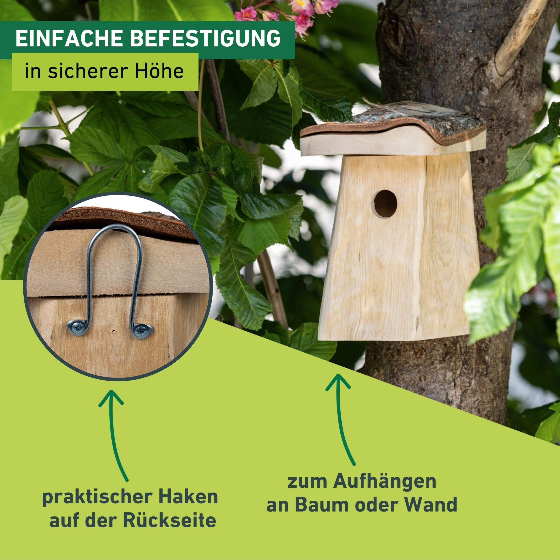 Windhager Nistkasten Log Cabin | abnehmbares Dach | Einflugloch Ø 28 mm, aus Birkenholz | Vogelhaus für Meisenarten, Vogelnistkasten zum Aufhängen, Brutkasten für Vögel, Nisthilfe | langlebig