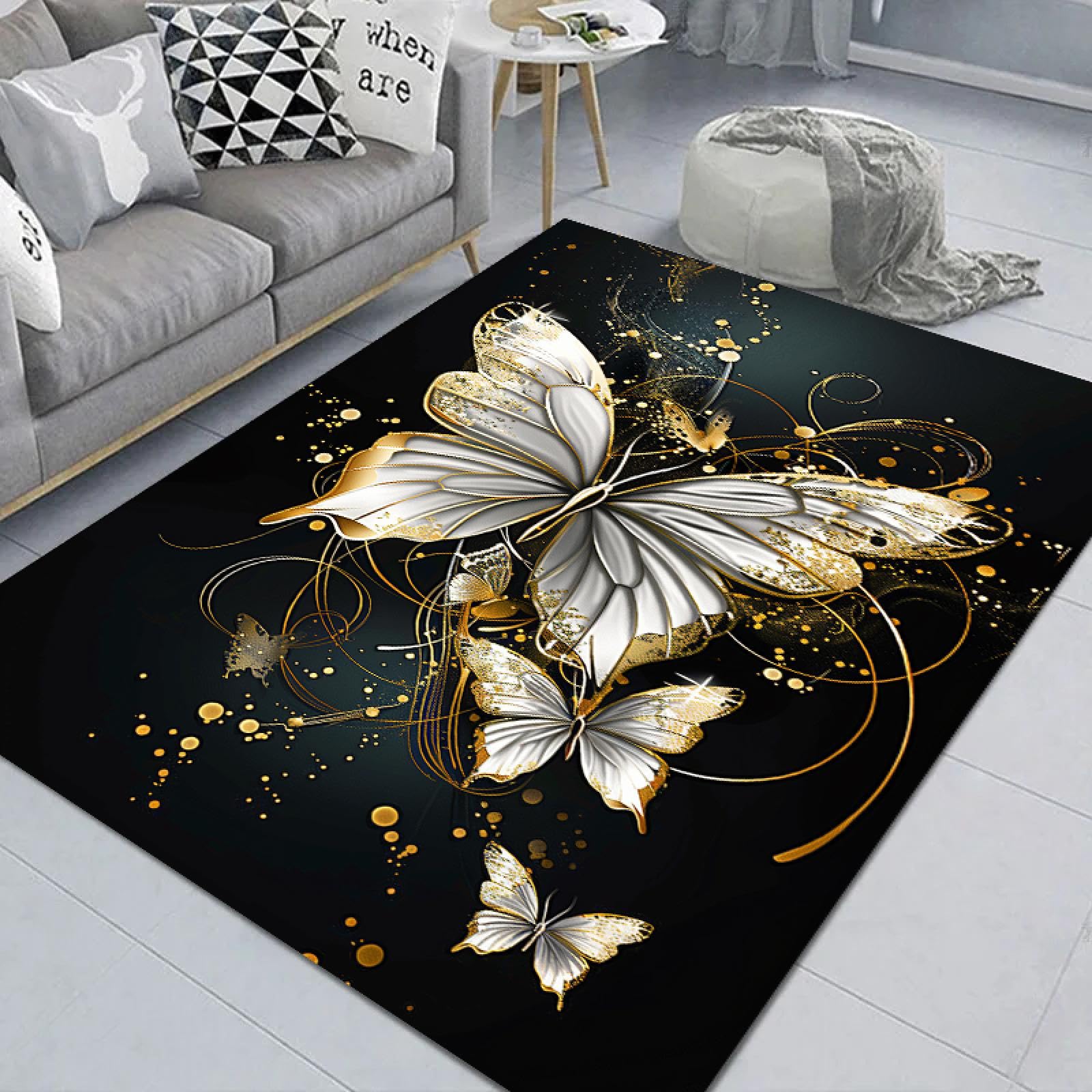 Tapis de sol papillon doré anti-glisse 120x170 pour sol sécurisé