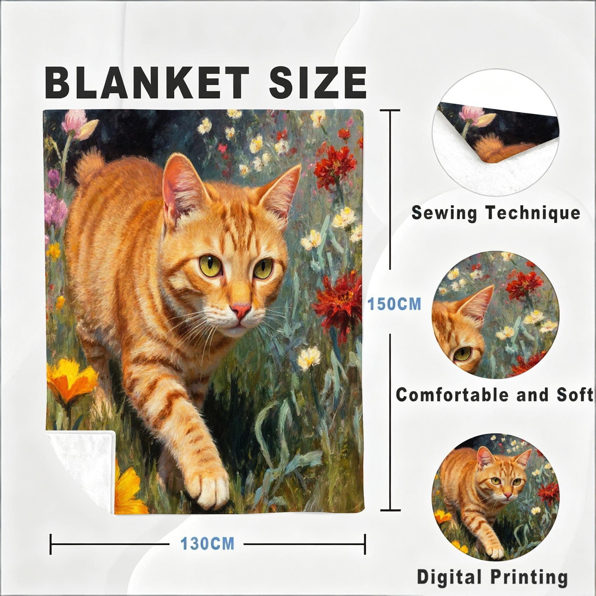 Manta Grande 180x220 cm Gato Florido Polar Franela Térmica-A124