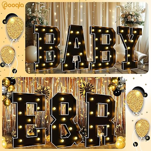 Miniatura 7 de Pooqla Letras iluminadas de marquesina negra de 3 pies, letras de marquesina con luz LED grandes para decoración de fiestas, letras de mosaico