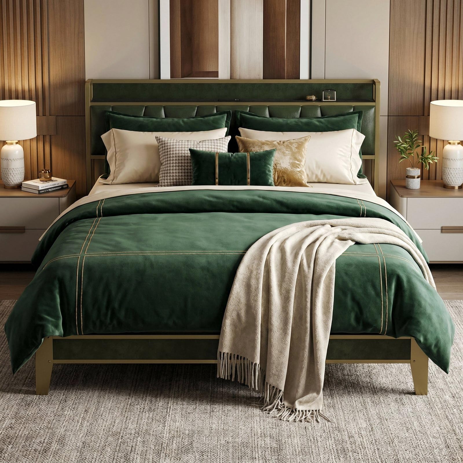 Diagram of LIKIMIO California King Bed Frame dimensions and components